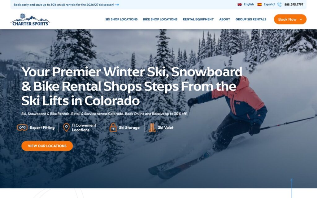 Charter Sports website homepage, a B1 Interactive project