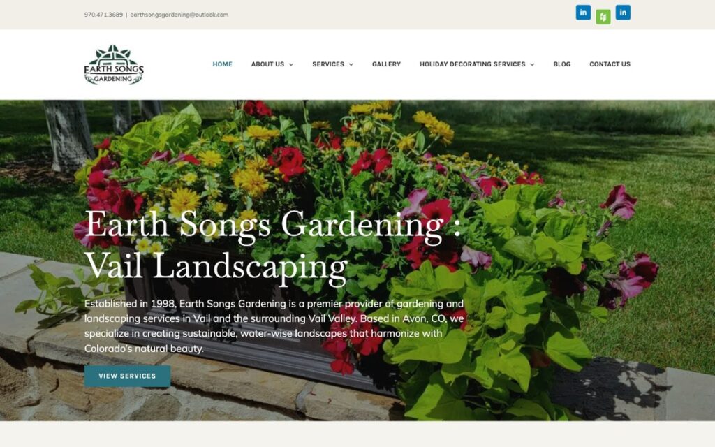 Earthsongs Gardening website homepage, a B1 Interactive project