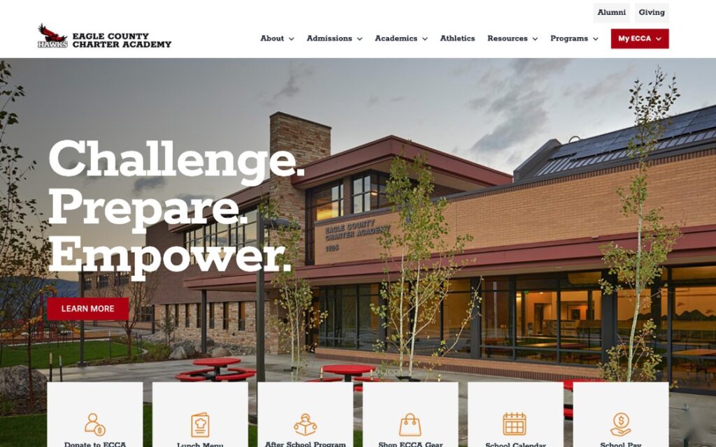 Eagle County Charter Academy website homepage, a B1 Interactive project